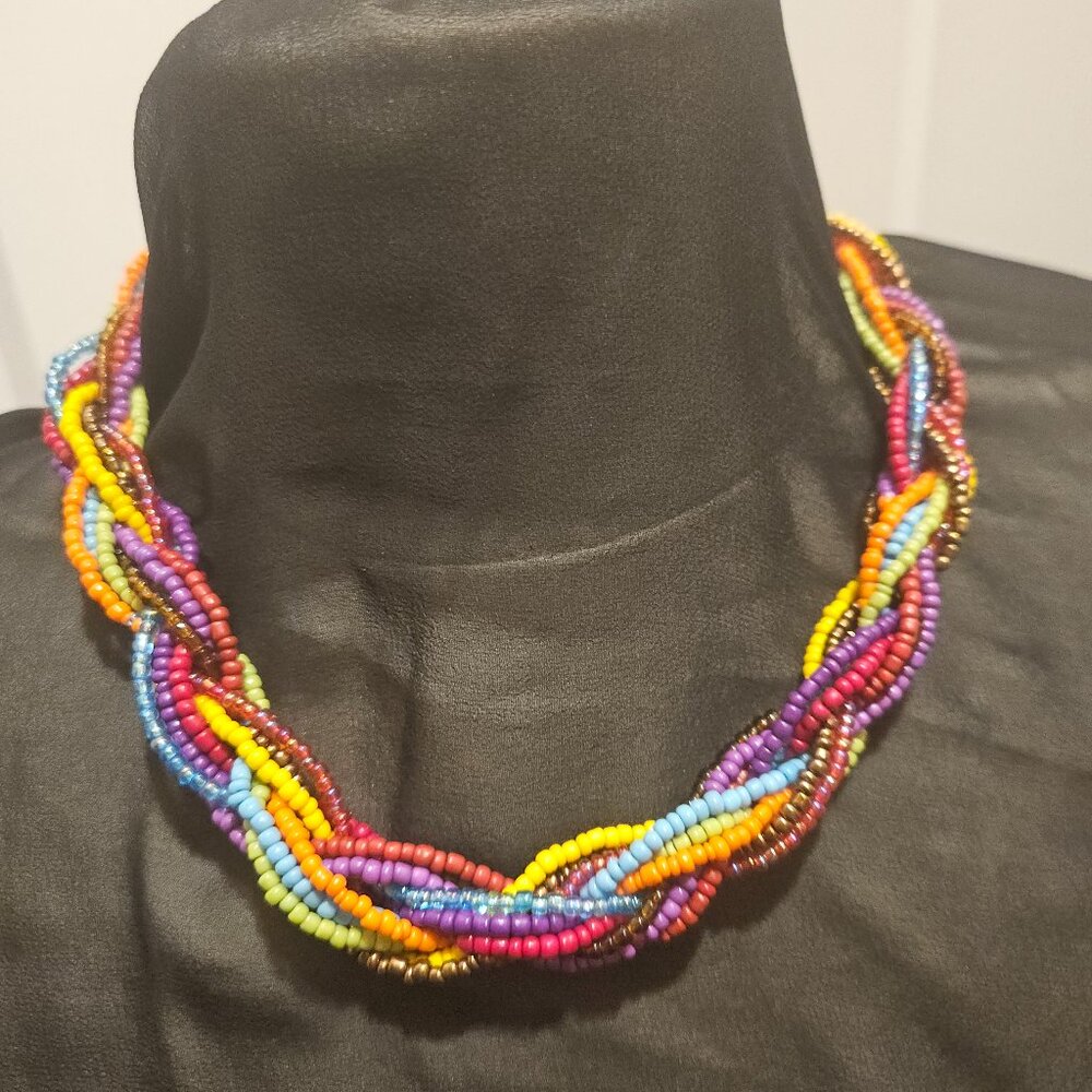 NECKLACE, MULTI COLORED BOHO TWIST WITH PIERCED EARRINGS, NWOT